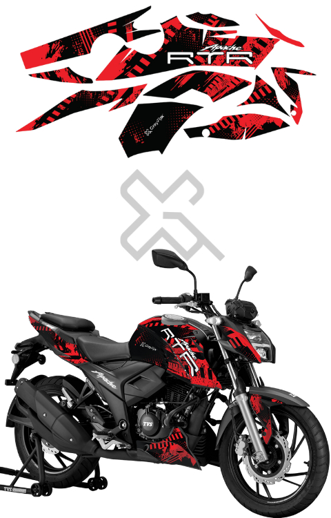 Red Off Road Edition Full Body Sticker Compatible with Apache RTR 160/200 4V | Made in Premium Gloss Vinyl with FPF (Fade Protection Film), Waterproof, Precut Sticker, Pack Of 1 Compatible with Both Side